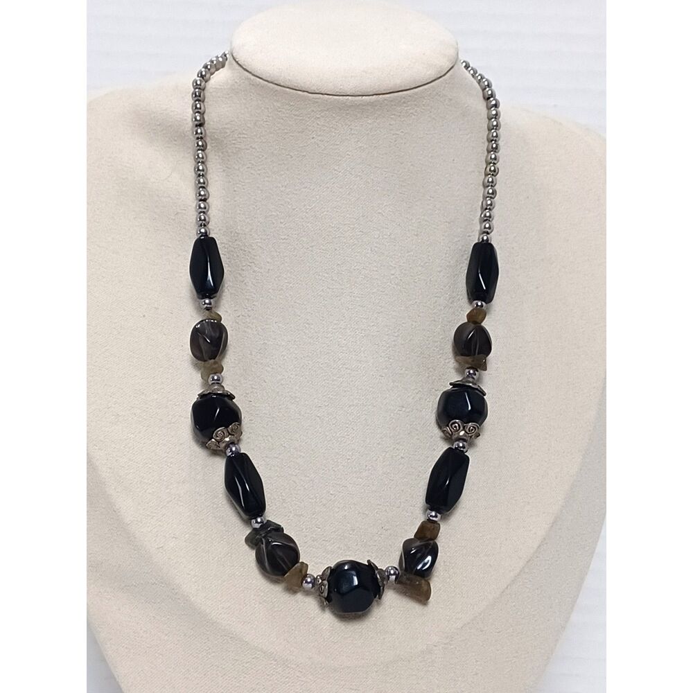 Vintage Premier Designs Necklace of Resin Beads with Natural Stone Spacers 16"